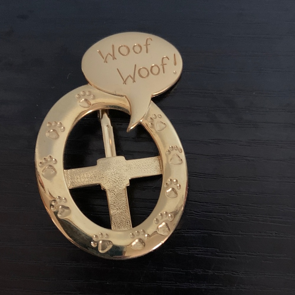Vintage Gold Tone Pet Photo Brooch Pin